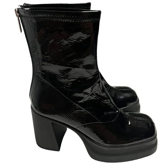 Free People Double Stack Black Patent Leather Platform Boots Size EU 39.5 NWOB - Picture 5 of 11